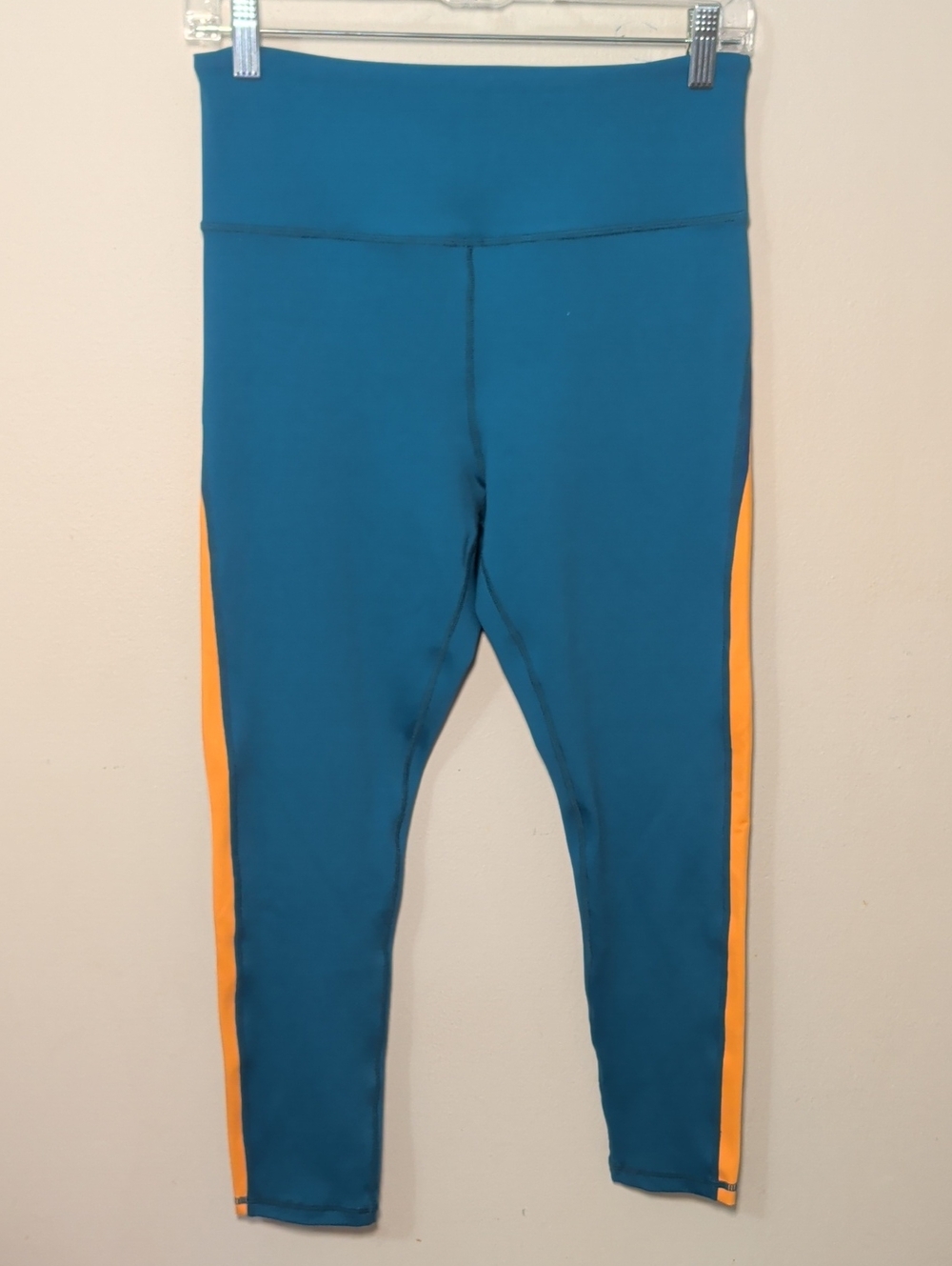 Zyia Active Joplin Stripe Light n Tight Hi-Rise Leggings Teal Blue Gym Size 8-10